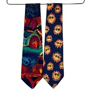 Vintage Silk Whimsical Doodle-Chic Abstract Save the Children Lot of 2 Men Ties